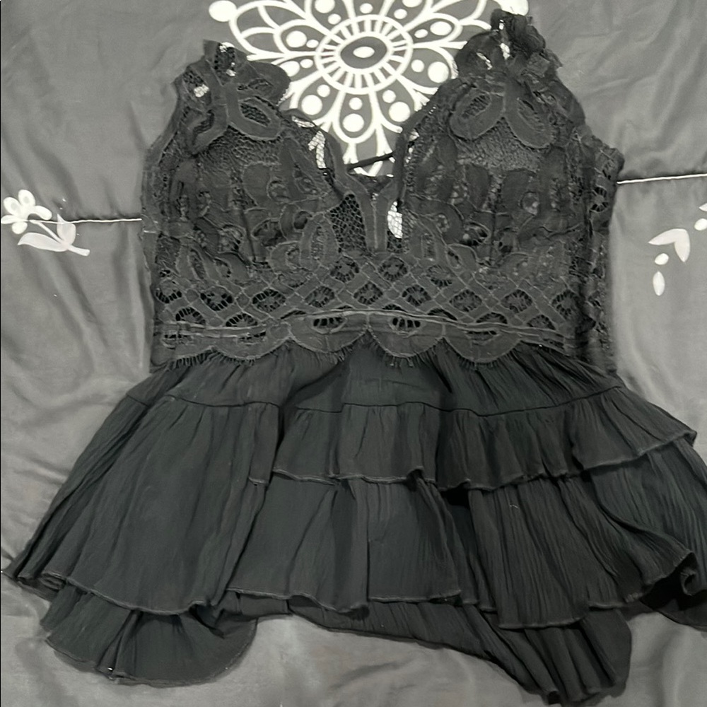 Elegant Black Lace Peplum Top